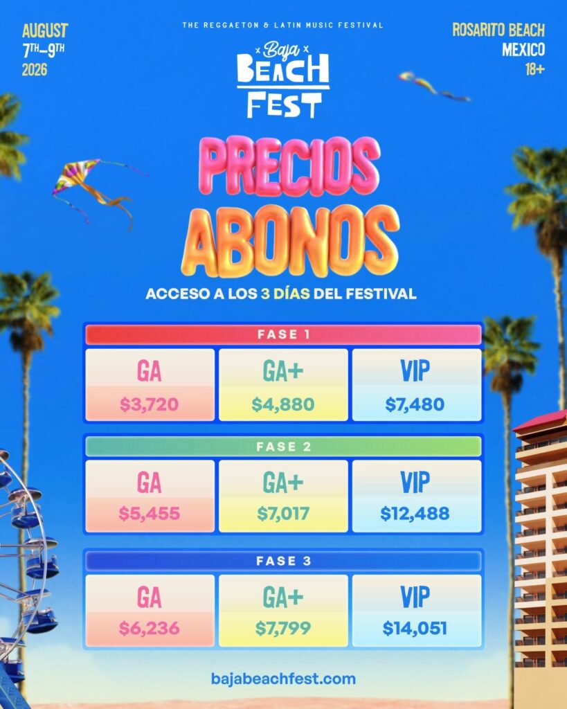 PRECIOS BAJA BEACH FEST 2026 ROSARITO BAJA CALIFORNIA