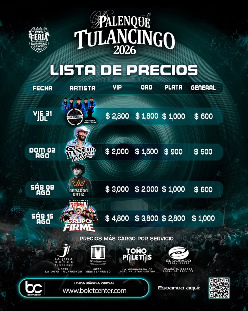 PRECIOS PALENQUE TULANCINGO 2026