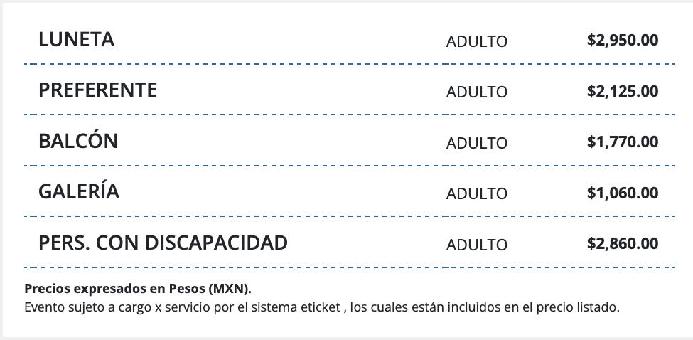 PRECIOS LEIRE MARTÍNEZ VERACRUZ 2026 TEATRO DE LA REFORMA