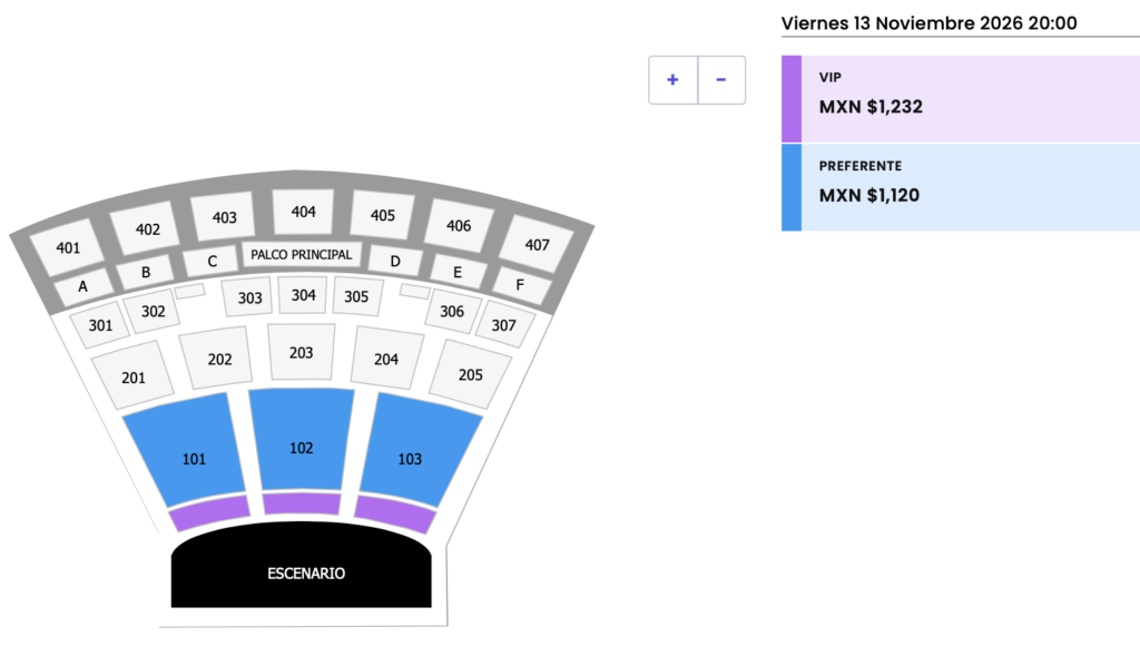 MAPA DE PRECIOS JEANETTE PUEBLA 2026 AUDITORIO CCU