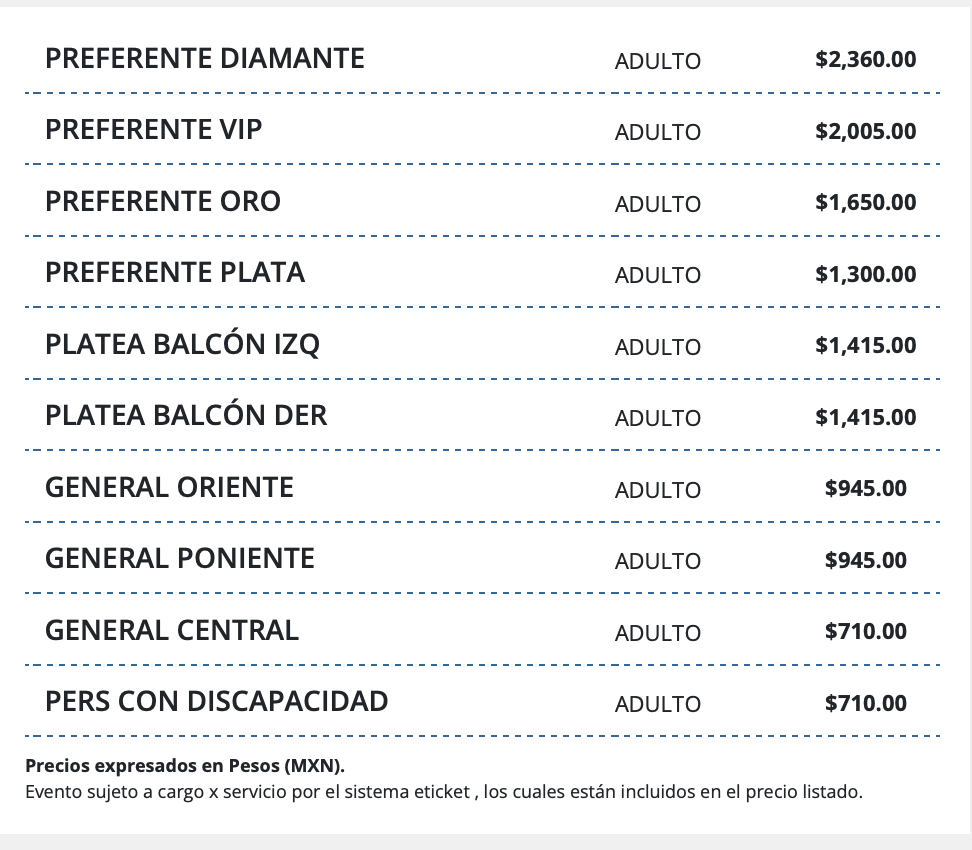 PRECIOS ALICIA VILLARREAL QUERÉTARO 2026 AUDITORIO JOSEFA ORTÍZ