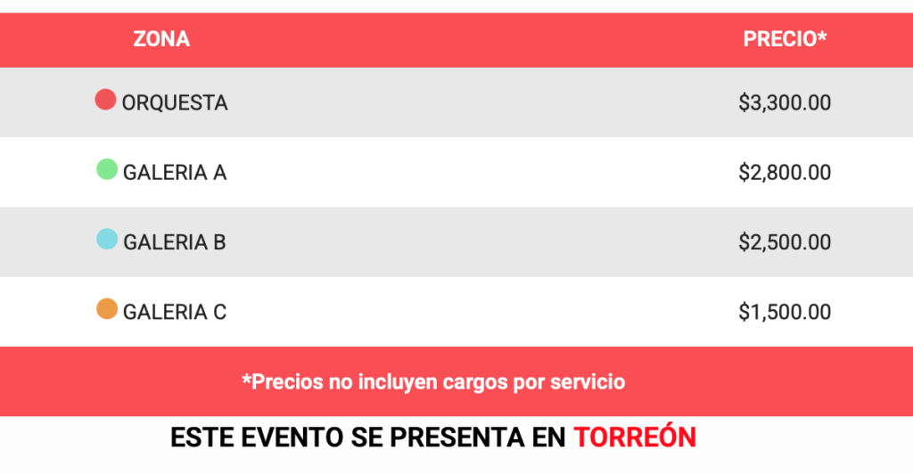 PRECIOS DANIEL BOAVENTURA TORREÓN 2026 TEATRO NAZAS