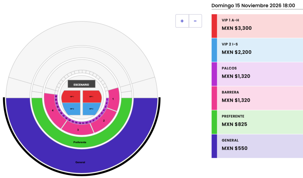 MAPA DE PRECIOS EL MUNDO DE FEDE VIGEVANI TIJUANA 2026 PLAZA DE TOROS MONUMENTAL