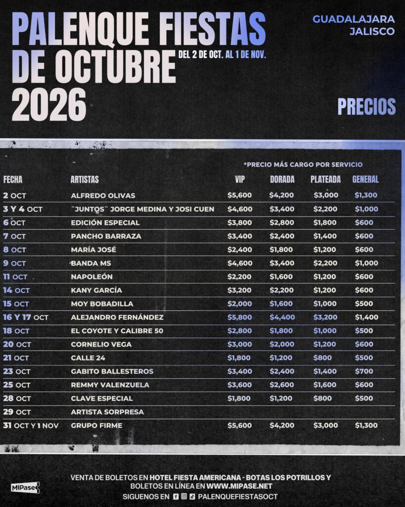 CARTELERA PALENQUE FIESTAS DE OCTUBRE 2026