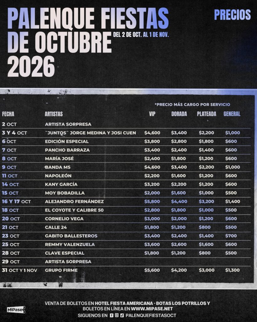 PRECIOS PALENQUE FIESTAS DE OCTUBRE