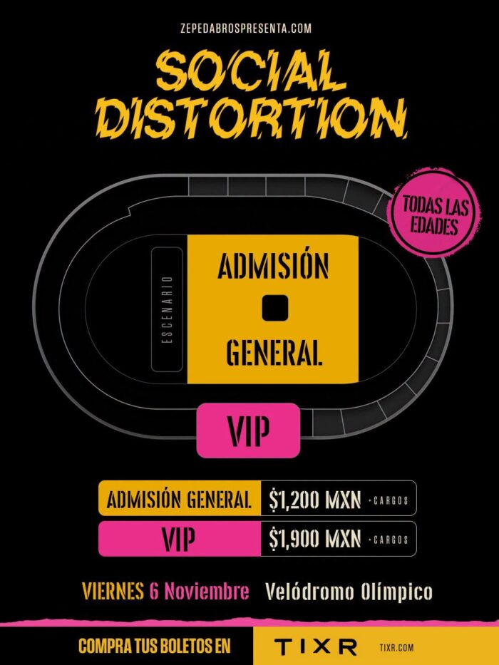 MAPA DE PRECIOS SOCIAL DISTORTION CDMX 2026 VELÓDROMO OLÍMPICO