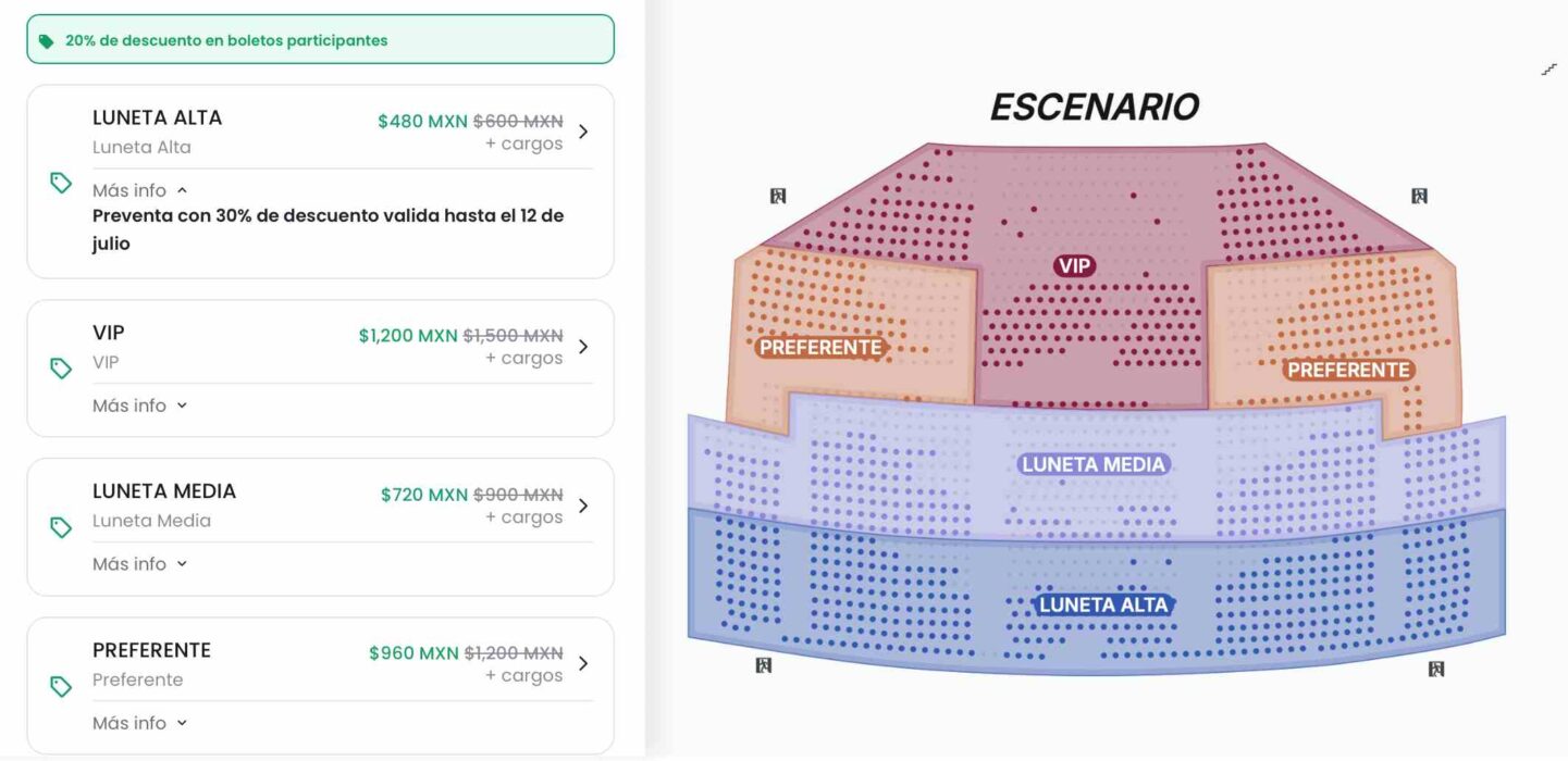 MAPA DE PRECIOS SIETE VECES ADIÓS GUADALAJARA 2026 TEATRO GALERÍAS
