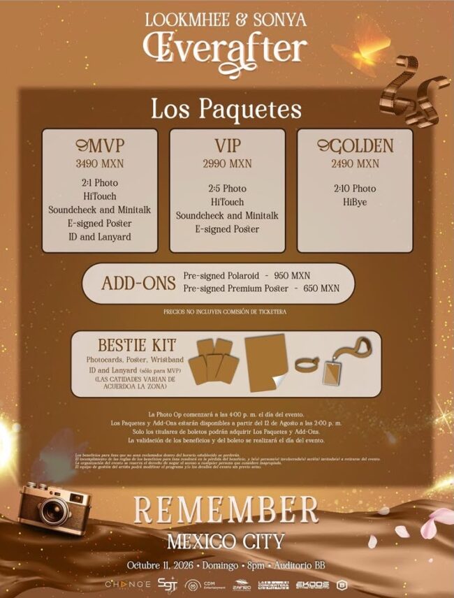 PAQUETES VIP LOOKMHEE SONYA CDMX 2026 AUDITORIO BB