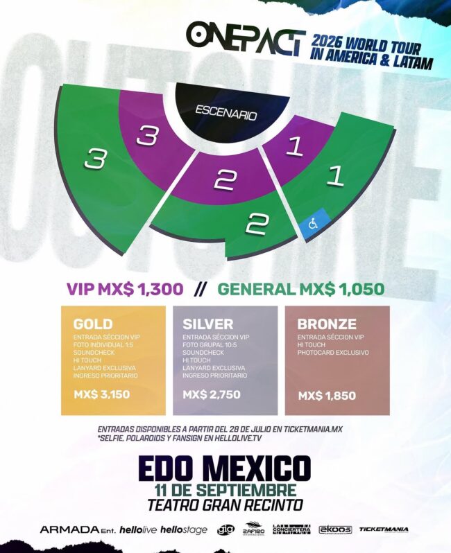 MAPA DE PRECIOS ONE PACT CDMX 2026 TEATRO GRAN RECINTO