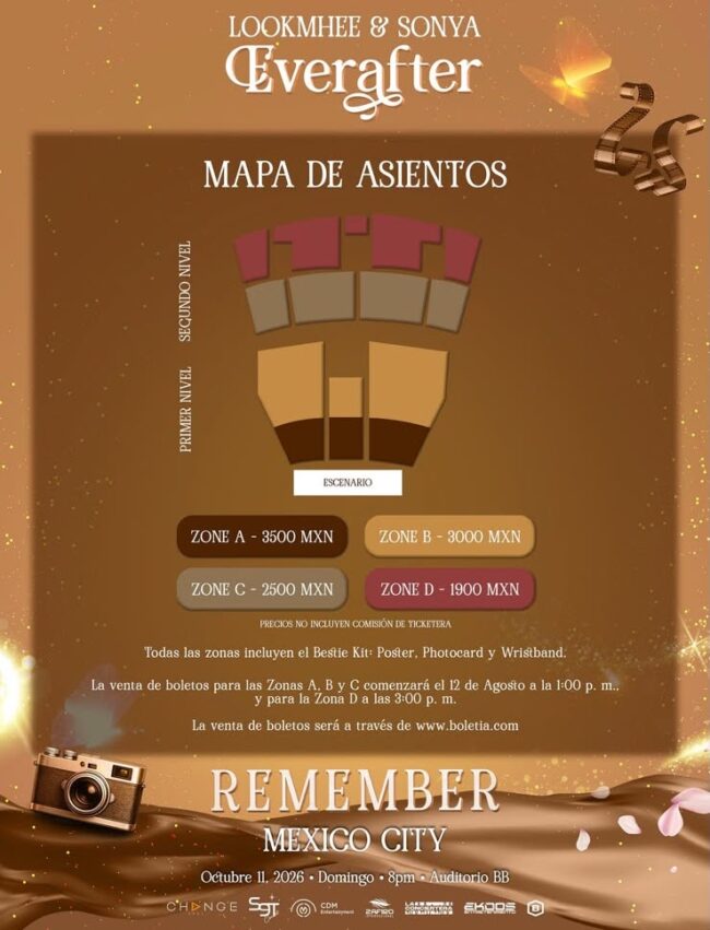 MAPA DE PRECIOS LOOKMHEE SONYA CDMX 2026 AUDITORIO BB