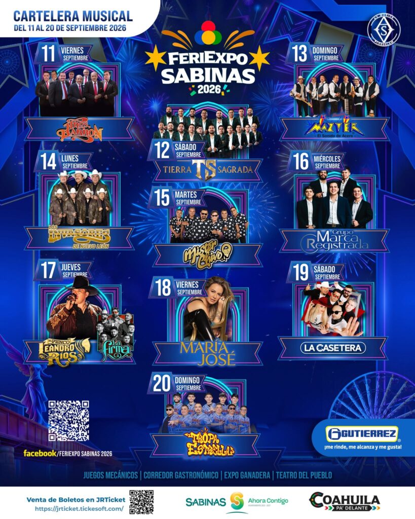 CARTELERA FERIEXPO SABINAS 2026 COAHUILA