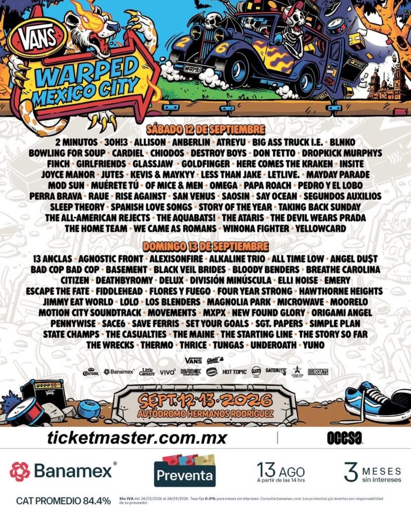 CARTEL VANS WARPED TOUR MÉXICO 2026 AUTÓDROMO HERMANOS RODRÍGUEZ