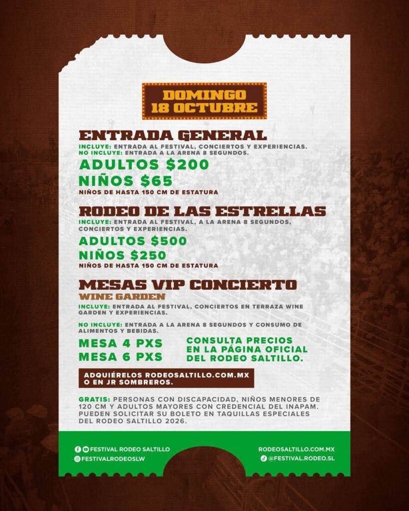 PRECIOS RODEO SALTILLO 2026