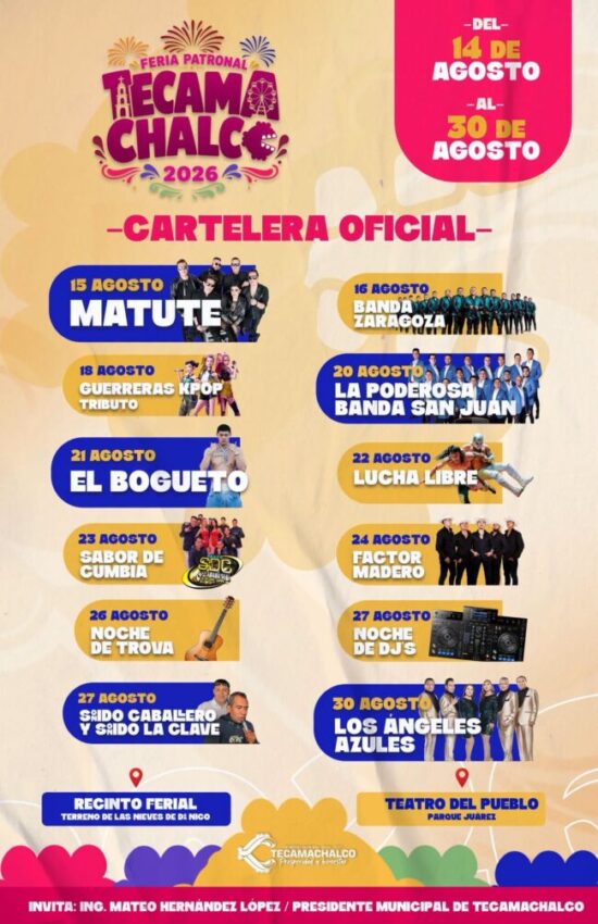 CARTELERA FERIA TECAMACHALCO 2026 PUEBLA