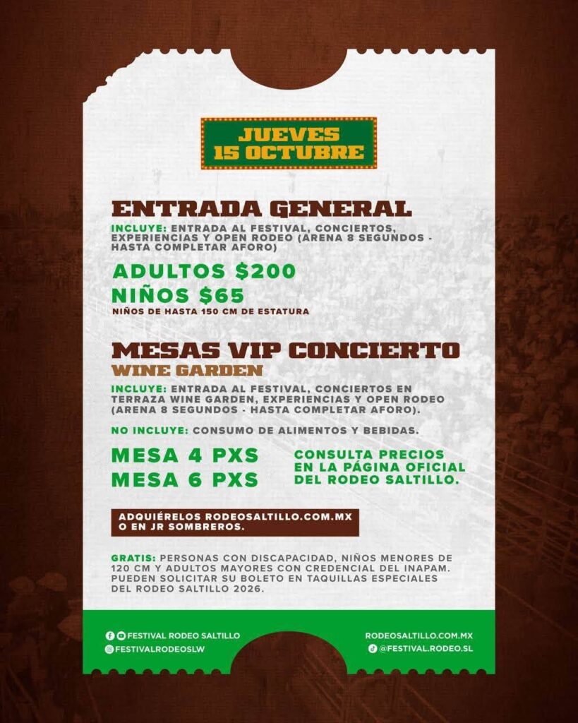 PRECIOS RODEO SALTILLO 2026