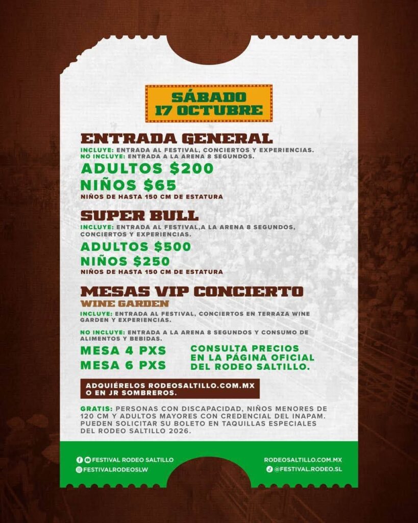 PRECIOS RODEO SALTILLO 2026