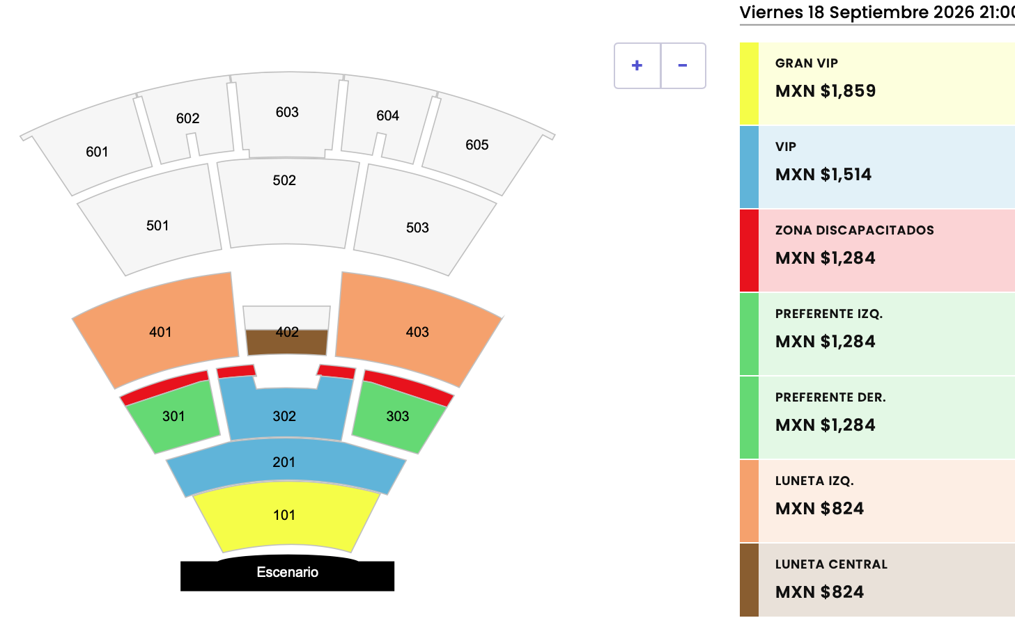 MAPA DE PRECIOS LA COTORRISA PUEBLA 2026 AUDITORIO METROPOLITANO