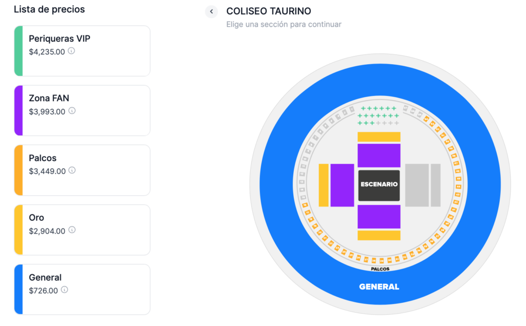 MAPA DE PRECIOS MARÍA JOSÉ NOGALES 2026 COLISEO TAURINO