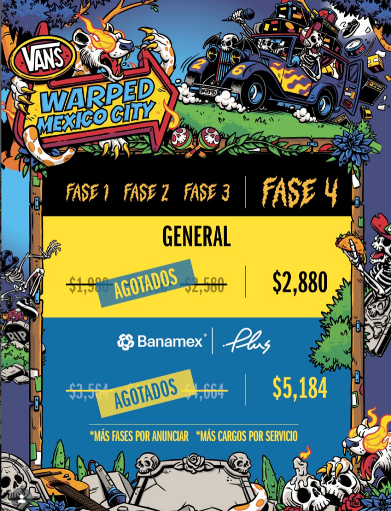 PRECIOS VANS WARPED TOUR MÉXICO 2026 AUTÓDROMO HERMANOS RODRÍGUEZ