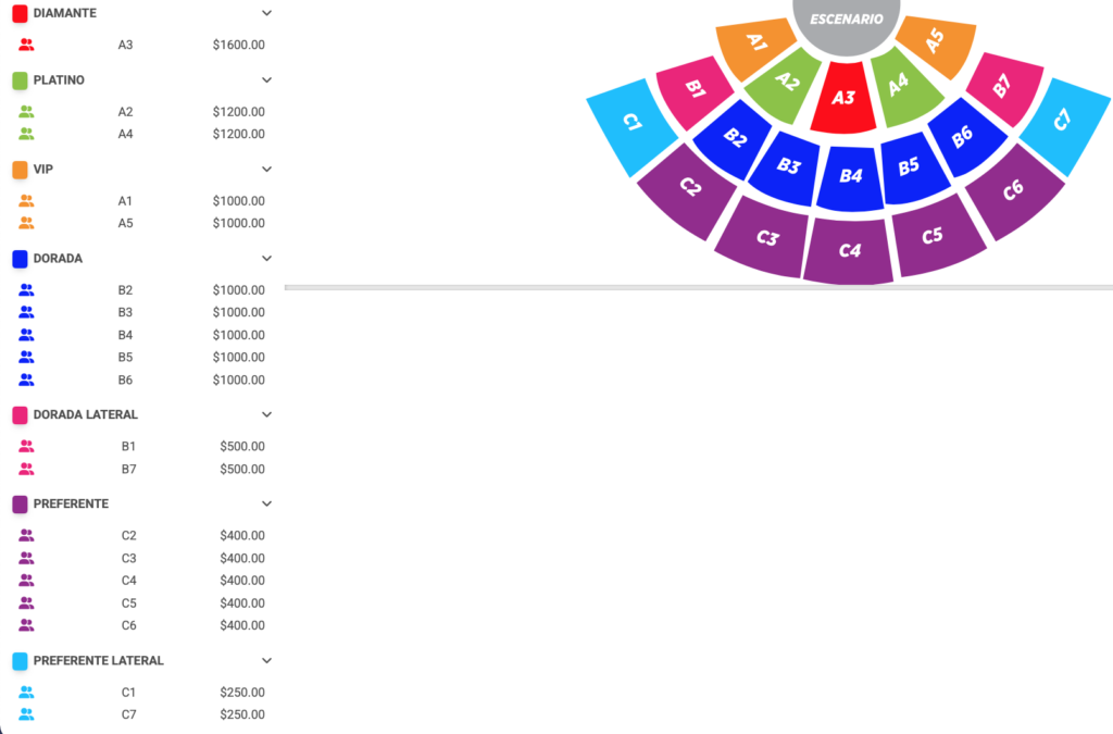 MAPA DE PRECIOS CONJUNTO PRIMAVERA DURANGO 2026 VELARIA DE LA FENADU