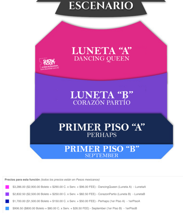 MAPA DE PRECIOS DANIEL BOAVENTURA AGUASCALIENTES 2026 TEATRO AGUASCALIENTES