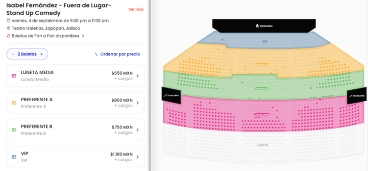 MAPA DE PRECIOS ISABEL FERNÁNDEZ GUADALAJARA 2026 TEATRO GALERÍAS