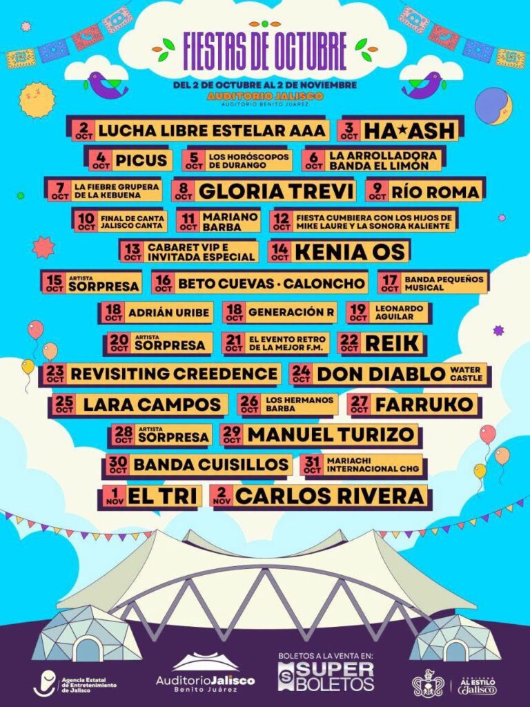 CARTELERA FIESTAS DE OCTUBRE 2026 AUDITORIO JALISCO
