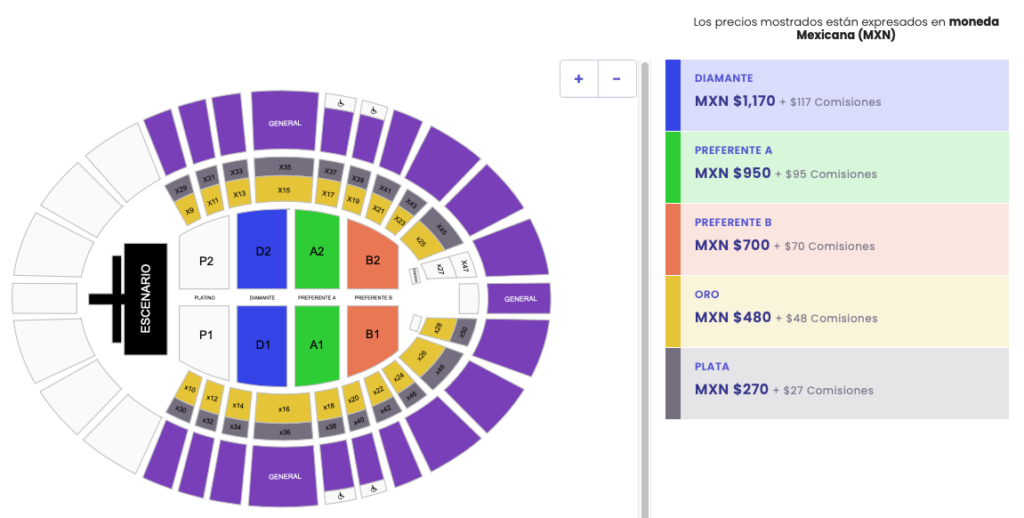 MAPA DE PRECIOS RIO ROMA FIESTAS DE OCTUBRE 2026 AUDITORIO JALISCO